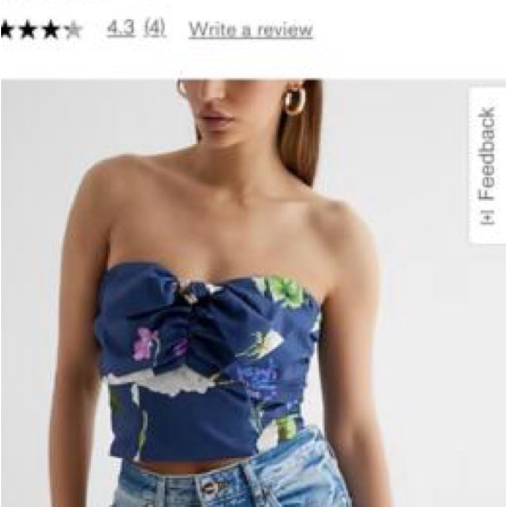EXPRESS Ruched Bow Crop Floral Top Navy Floral XS